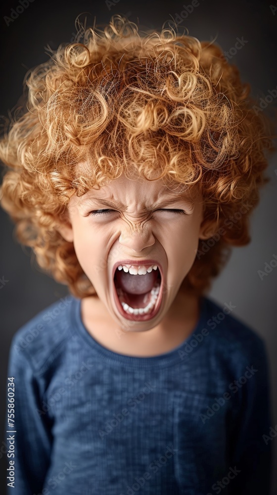 Funny toddler tantrum shouting with a very angry face Funny toddler tantrum shouting with a very angry face