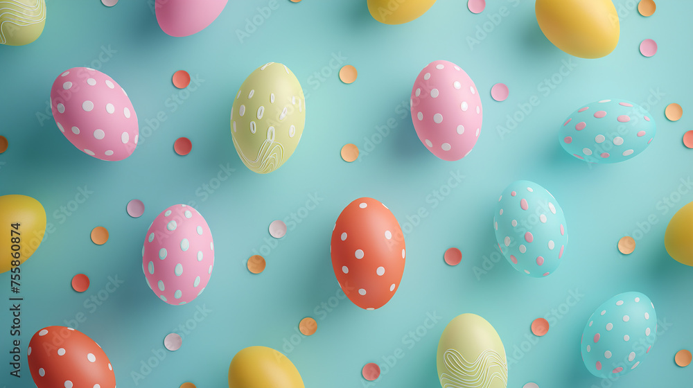 Happy easter eggs on an isolated solid background. Different colored and patterned holiday eggs Happy easter eggs on an isolated solid background. Different colored and patterned holiday eggs