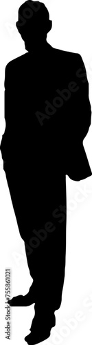 Silhouette of a child and person standing together in business attire.