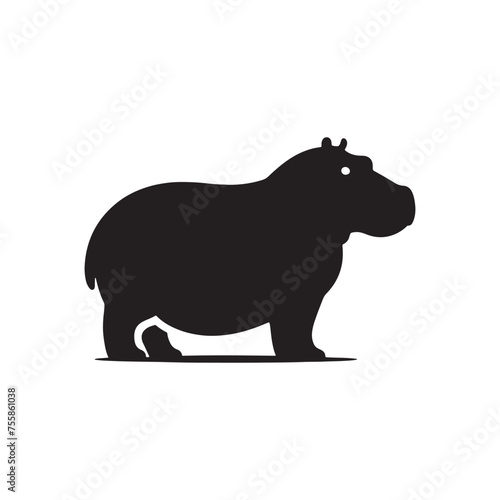 Gentle Giants vector art: Vector Hippo Silhouette, Minimalist Black Hippo illustration.