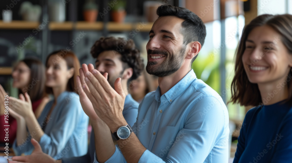 Group of people applauding in a business or formal setting. Group of people applauding in a business or formal setting.