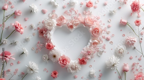 Floral arrangements around a subtle heart-shaped display