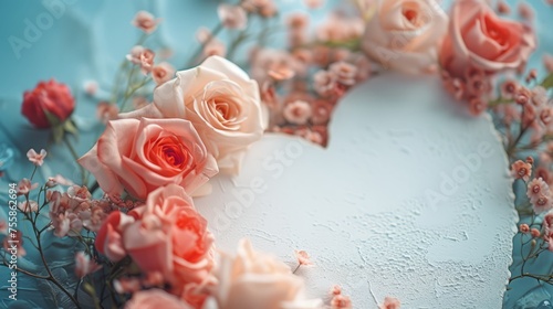 White sheet with romantic flowers around . Valentines day concept