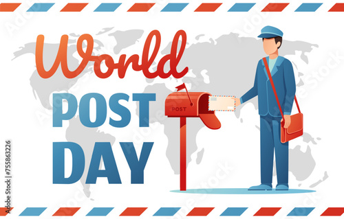 World Postal Day celebration card. Postcard design for postal services worker congratulation vector illustration