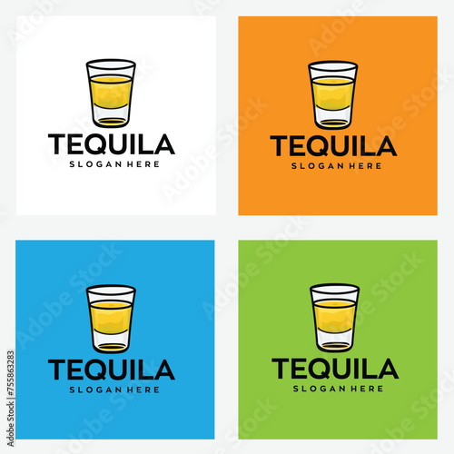 tequila shot bottle glass logo design with editable vector file