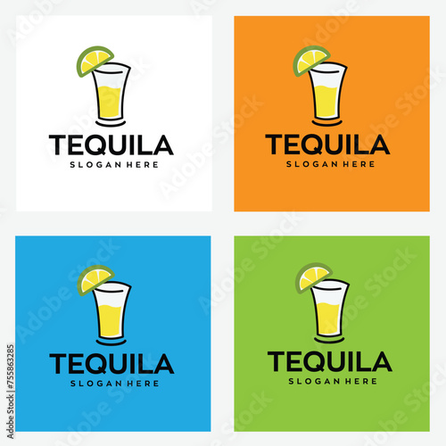 tequila shot bottle glass logo design with editable vector file