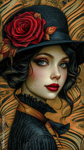 Mystic Rose Enigmatic Beauty with Art Deco Elegance wallpaper Background Digital Art Art-Deco Poster Cover