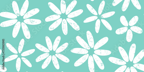 Wallpaper Mural Groovy flower seamless pattern, spring floral background, grunge daisy vector print, cute summer chamomile pastel green textile. Abstract naive illustration Torontodigital.ca