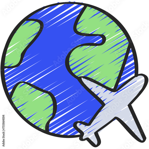Plane On World Icon