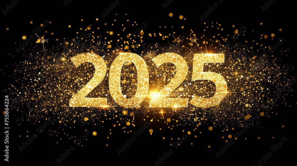 2025 new year greeting card with big golden numbers, dark background, fireworks, and golden bokeh 2025 new year greeting card with big golden numbers, dark background, fireworks, and golden bokeh