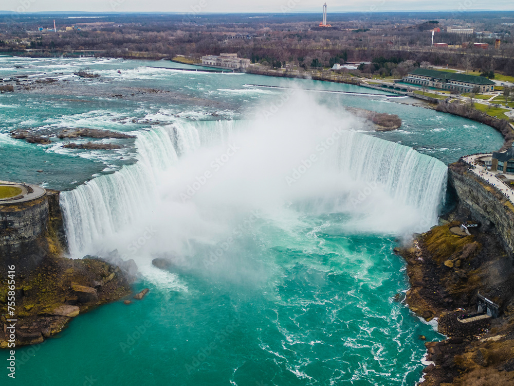 Niagara Falls, Canada - March 8 2024: Panorama view of Niagara Falls in Canada Niagara Falls, Canada - March 8 2024: Panorama view of Niagara Falls in Canada