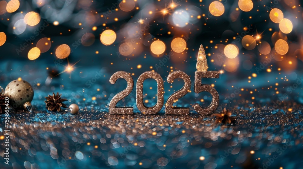 2025 new year greeting card with 3d golden 2025 on dark background with fireworks and bokeh. 2025 new year greeting card with 3d golden 2025 on dark background with fireworks and bokeh.