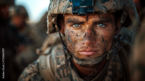 Portrait of a young man soldier.   AI generated   