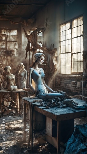 Factory of broken female mannequins