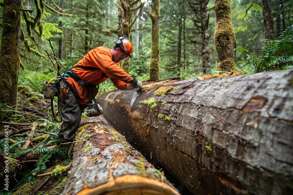 lumberjacks cut down a big trees in the forest. Ai Generative lumberjacks cut down a big trees in the forest. Ai Generative