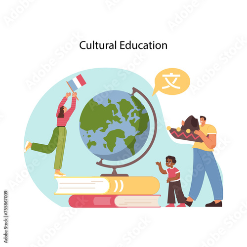 Global heritage learning. Flat vector illustration