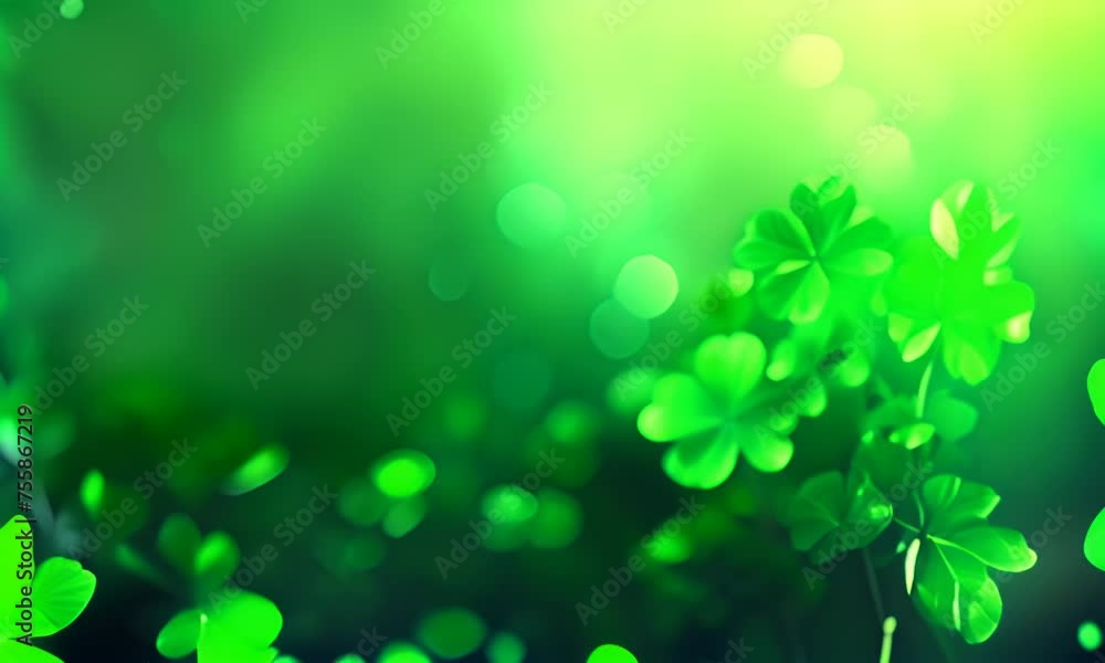 Shamrocks on a green background celebrate St. Patrick's Day. 4K Video Shamrocks on a green background celebrate St. Patrick's Day. 4K Video