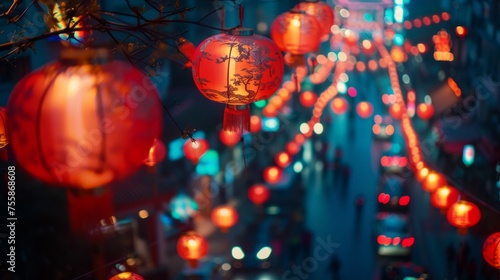 Vibrant cityscape with red lanterns