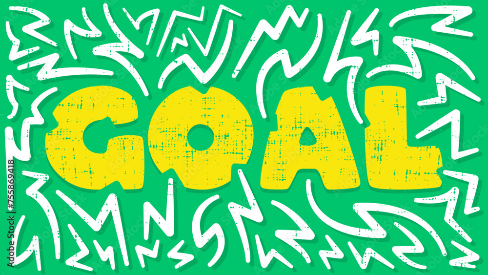 Fototapeta premium Goal typography flat design with lines in yellow, white and green color. Sport vector illustration. Suitable for landing page and background templates.