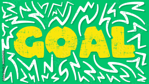 Goal typography flat design with lines in yellow  white and green color. Sport vector illustration. Suitable for landing page and background templates.