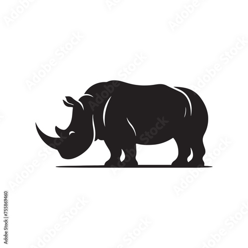 Majestic Guardians vector art: Vector Rhino Silhouette, Minimalist Black rhino illustration. © Wolfe 