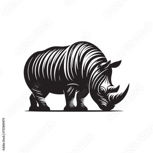 Majestic Guardians vector art: Vector Rhino Silhouette, Minimalist Black rhino illustration.