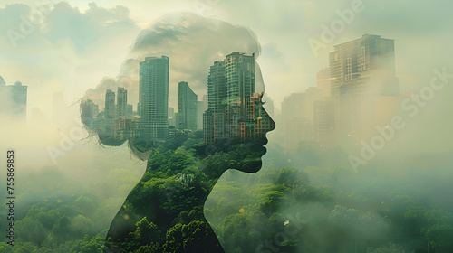 Sustainable environment concept. The image depicts human thinking towards preserving nature. generative ai  #755869853