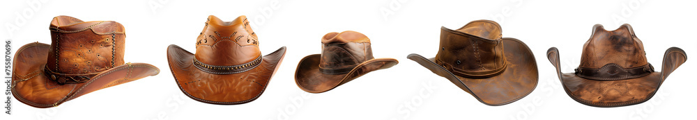 leather cowboy brown hat on transparent cutout leather cowboy brown hat on transparent cutout