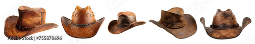 leather cowboy brown hat on transparent cutout