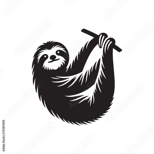 Serenity in Motion vector art: Vector Sloth Silhouette, Minimalist Black Sloth Illustration.