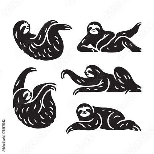 Serenity in Motion vector art: Vector Sloth Silhouette, Minimalist Black Sloth Illustration.