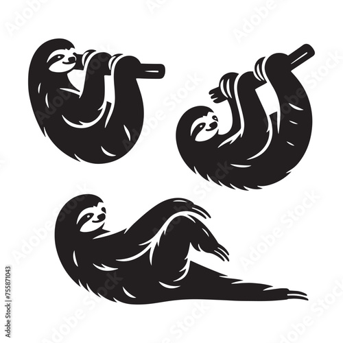 Serenity in Motion vector art: Vector Sloth Silhouette, Minimalist Black Sloth Illustration.