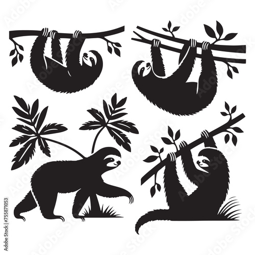 Serenity in Motion vector art: Vector Sloth Silhouette, Minimalist Black Sloth Illustration.
