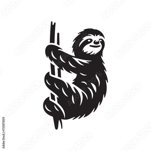 Serenity in Motion vector art: Vector Sloth Silhouette, Minimalist Black Sloth Illustration.