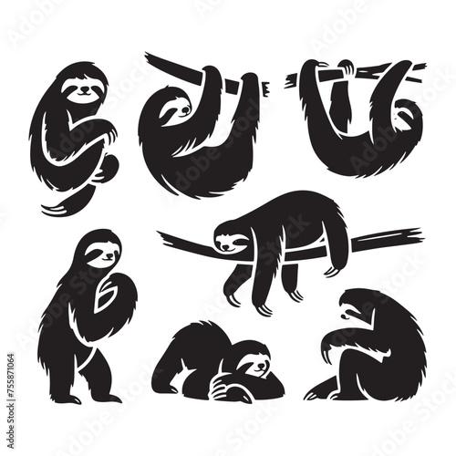 Serenity in Motion vector art: Vector Sloth Silhouette, Minimalist Black Sloth Illustration.