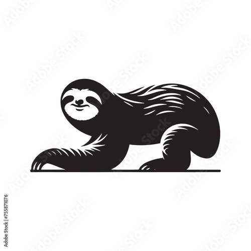 Serenity in Motion vector art: Vector Sloth Silhouette, Minimalist Black Sloth Illustration.