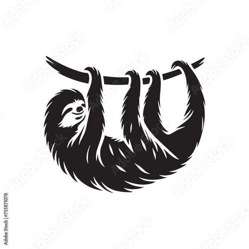 Serenity in Motion vector art: Vector Sloth Silhouette, Minimalist Black Sloth Illustration.