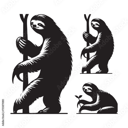 Serenity in Motion vector art: Vector Sloth Silhouette, Minimalist Black Sloth Illustration.