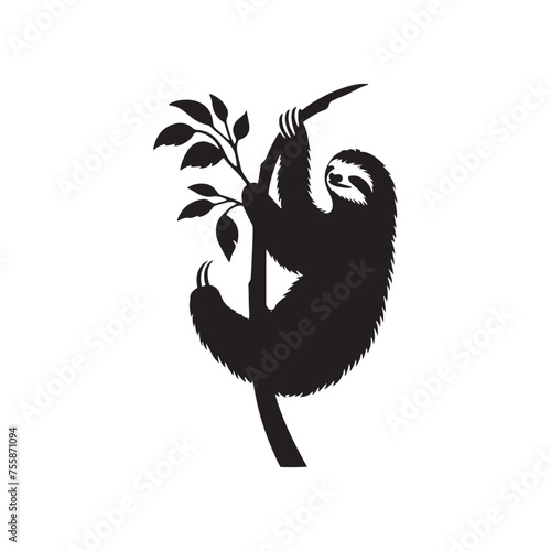 Serenity in Motion vector art: Vector Sloth Silhouette, Minimalist Black Sloth Illustration.