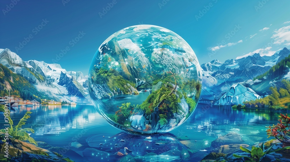 Global Tapestry of Life: Celebrating Earth Day, illustrates a double exposure globe where crystalline waters, majestic fauna, peaceful human coexistence, and thriving plant life converge. Global Tapestry of Life: Celebrating Earth Day, illustrates a double exposure globe where crystalline waters, majestic fauna, peaceful human coexistence, and thriving plant life converge.