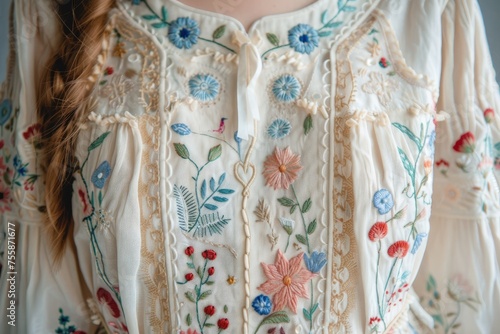 Cottagecore aesthetic dress with floral embroidery