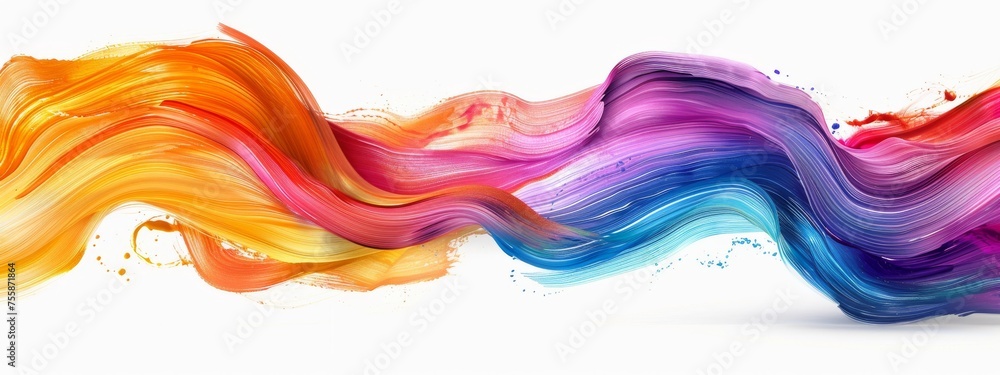 Color brush paint ribbon stroke swirl abstract splash background wave. Brush brushstroke color ribbon paint stroke flow shape wavy design paintbrush pen fluid rainbow element texture acrylic 3D line.