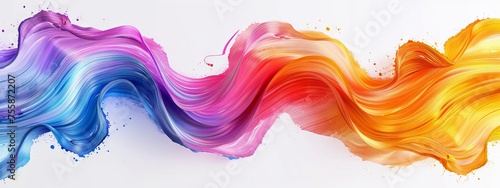 Color brush paint ribbon stroke swirl abstract splash background wave. Brush brushstroke color ribbon paint stroke flow shape wavy design paintbrush pen fluid rainbow element texture acrylic 3D line. photo