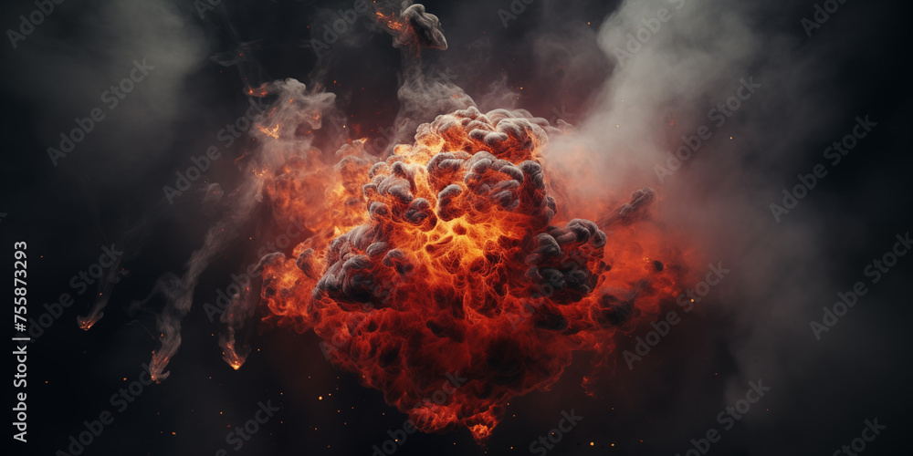 Burning explosion on dark background