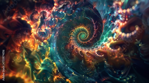 Abstract digital fractal spiral in vivid colors. Digital art background. Creative concept for design and print