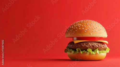 3d Hamburger on a Red Background © Tariq