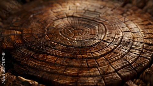 Warm gray cut wood texture. Detailed black and white texture of a felled tree trunk or stump. Rough organic tree rings with close up of end grain. Generative Ai photo
