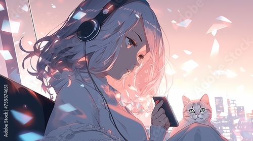 a girl with headphones on