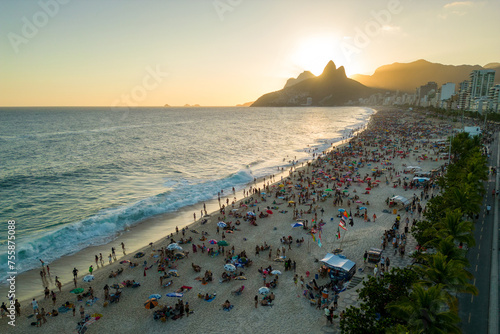 High Angle View of Ipanema Beach in Rio de Janeiro by Sunset