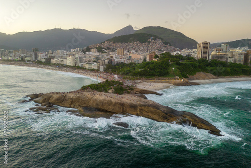Aerial View of Arpoador Rock and Ipanema Beach in Rio de Janeiro, Brazil photo